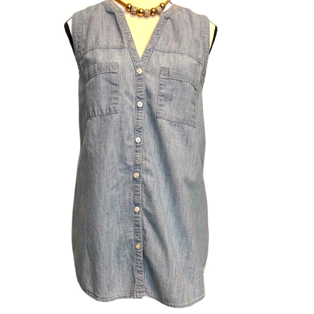 Light Blue Sleeveless Denim Tunic Top
